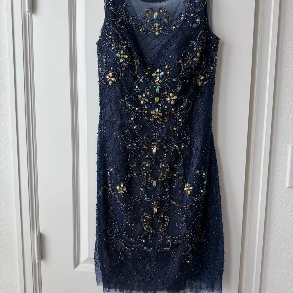 Sherri Hill Midnight Blue Embellished Dress Prom Special Occasion